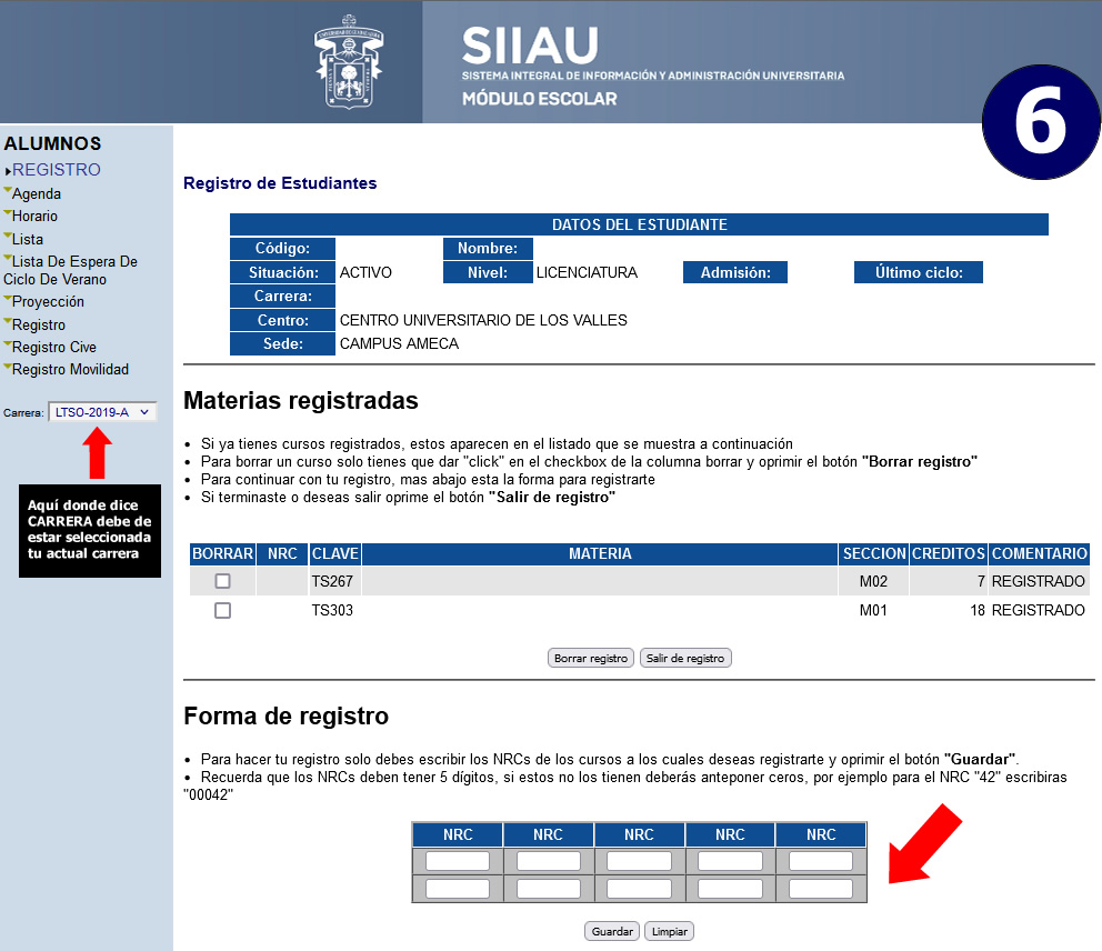 Registro de Materias en CUValles