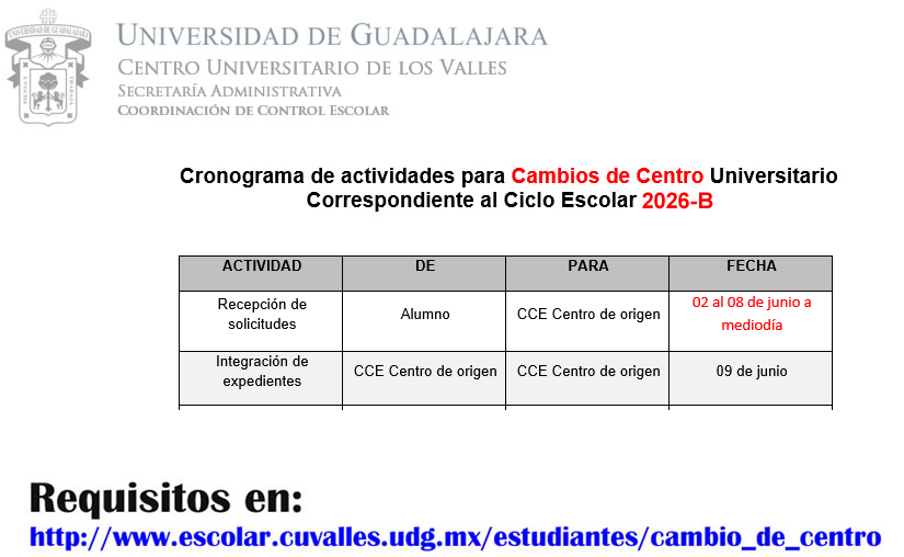 Fechas Cambio de Centro 2026-B