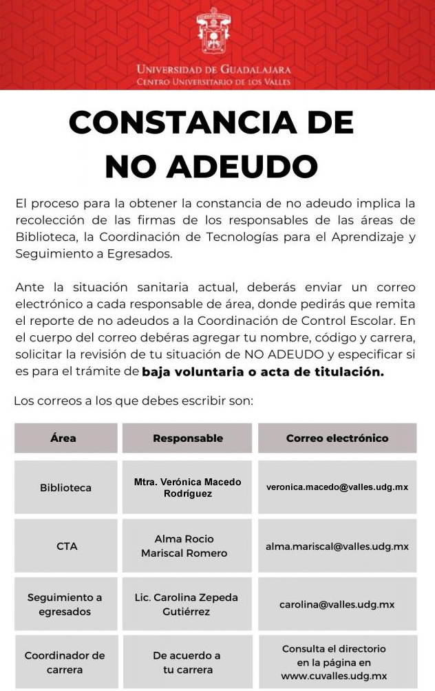 No adeudo para el ACTA