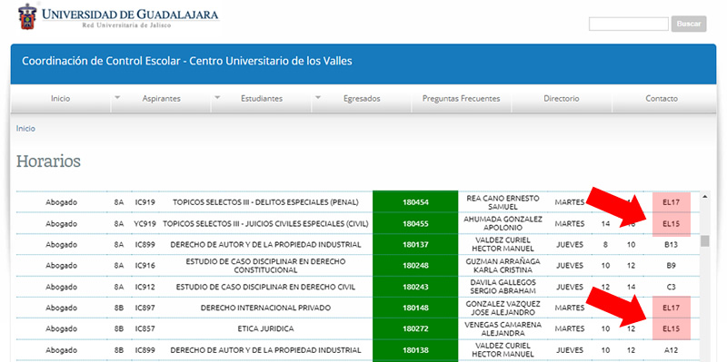 Horarios de Aulas Virtuales